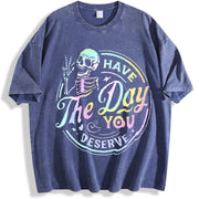 Skeleton Quote vintage washed oversized T-shirt in Blue