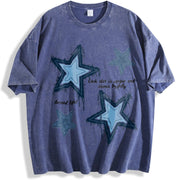 XINGX Star Blue Denim Ideal for All Seasons vintage washed oversized T-shirt in Blue