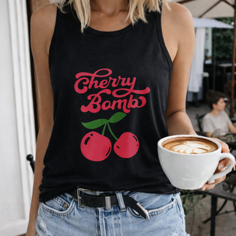 Cherry Bomb Women's Color Cotton Tank Top in Black