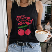 Cherry Bomb Women's Color Cotton Tank Top in Black