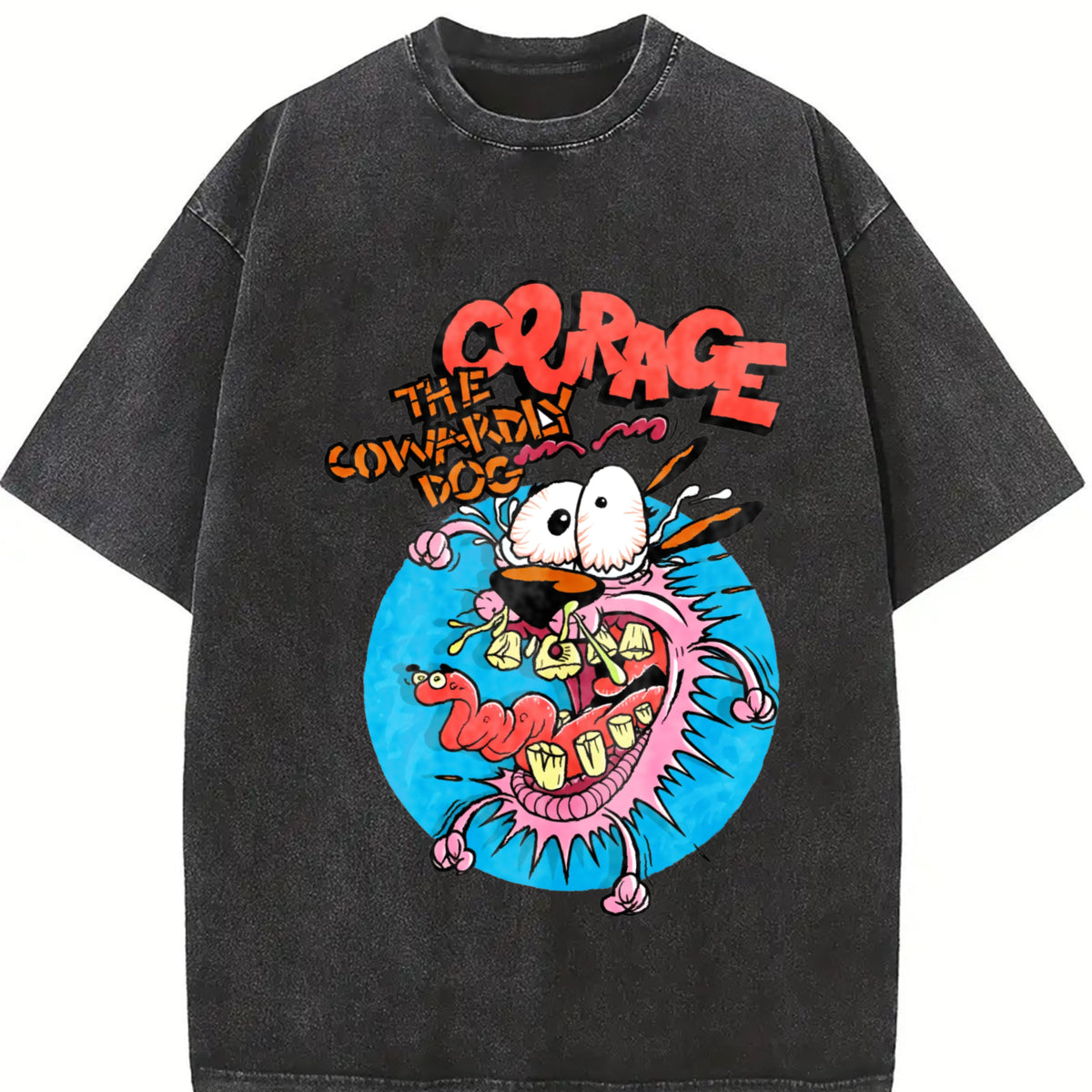 ZestLoop Courage the Cowardly Dog Retro Heart Hands Vintage Washed T-Shirt in Black