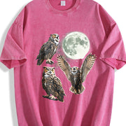Owl Howling at Moon 90s Vintage Washed T-Shirt in Red