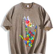 Autism Hand and Butterfly Vintage Washed T-Shirt in Brown