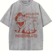 Retro Sarcastic Cat 90s Vintage Washed T-Shirt in Gray