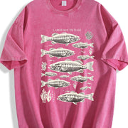 Largemouth Bass Fish 90s Vintage Washed T-Shirt in Red