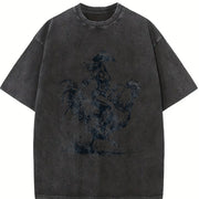 Retro Cowgirl Riding Chicken 90s Vintage Washed T-Shirt in Black