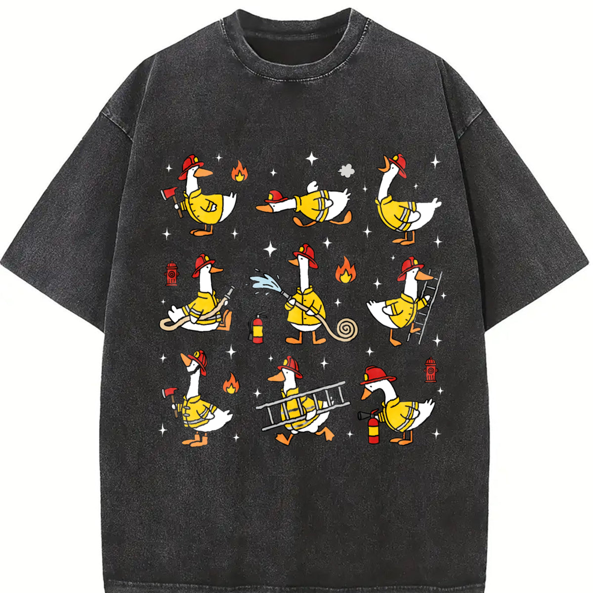 Firefighter Goose Fire Dept Vintage Washed T-Shirt in Black