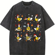Firefighter Goose Fire Dept Vintage Washed T-Shirt in Black