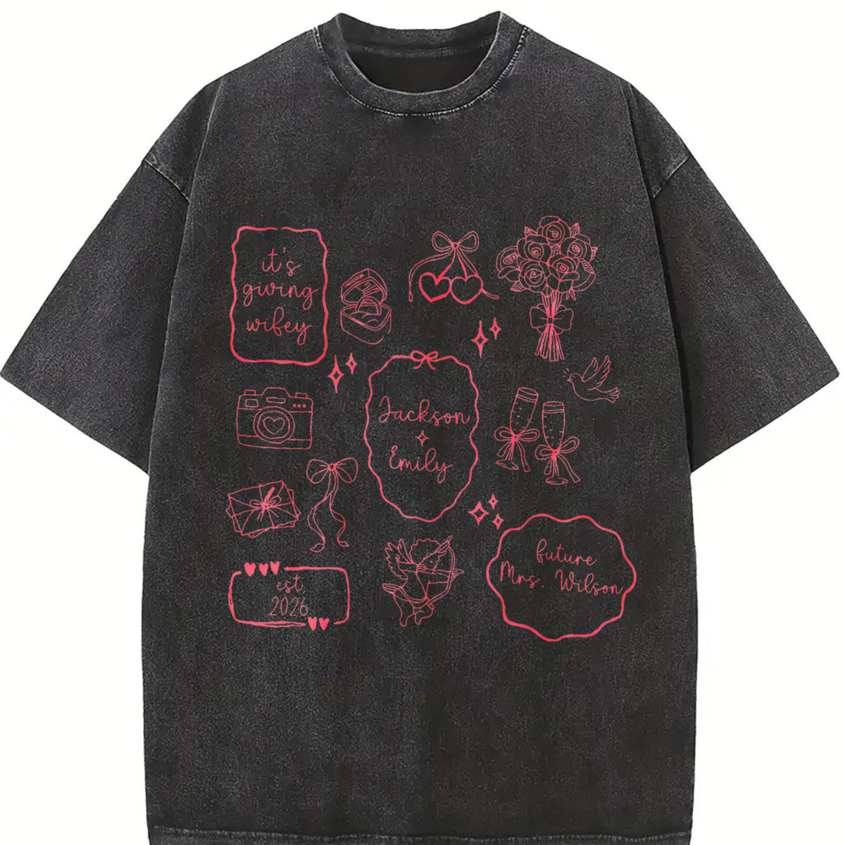 Future Mrs Custom Engagement Vintage Washed T-Shirt in Black