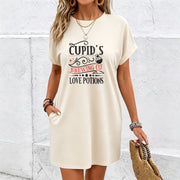 A-line Long Dress for on Valentine's Day Cotton T-Shirt in White
