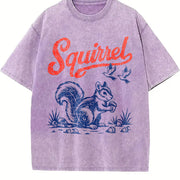 Squirrel Ringer Retro Americana Wildlife Vintage Washed T-Shirt in Purple