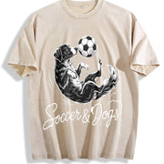 Soccer and Dogs Vintage Washed T-Shirt in Beige