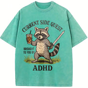 Adhd Raccoon Mental Health vintage washed oversized T-shirt in Blue