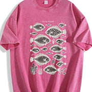 Flounder Fish 90s Retro ® Fisherman Y2k Vintage Washed T-Shirt in Red