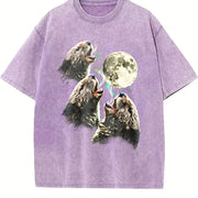 Otter Howling to Moon 90s Vintage Washed T-Shirt in Purple