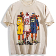 Illustrated Goats Three Basketball GOAT Tribute vintage washed oversized T-shirt in Beige