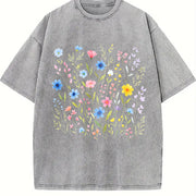 Wildflowers ® Retro Floral Vintage Washed T-Shirt in Gray