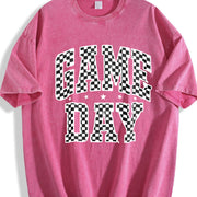 Football Checkered with Logos for Sports Parties Vintage Washed T-Shirt in Red