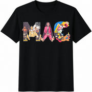 Cartoon Character Collage Cotton T-Shirt in Black