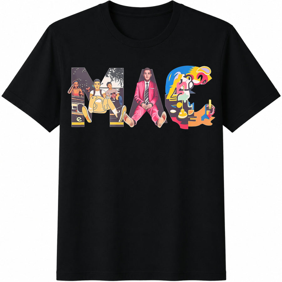 Cartoon Character Collage Cotton T-Shirt in Black