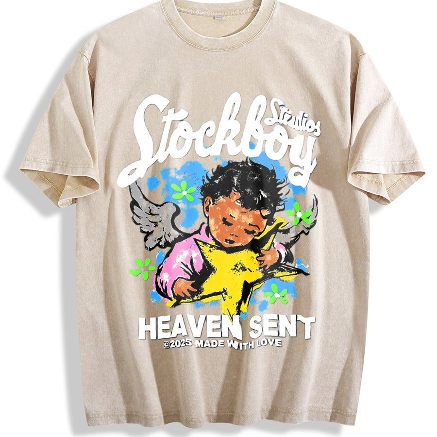Stockholm Heaven Sent Vintage Washed T-Shirt in Beige