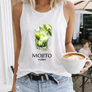 Mojito Letters & Cocktail Patterns Vest Women's Color Cotton Tank Top in White