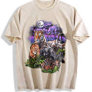 Rainforest Animals 90s Vintage Washed T-Shirt in Beige