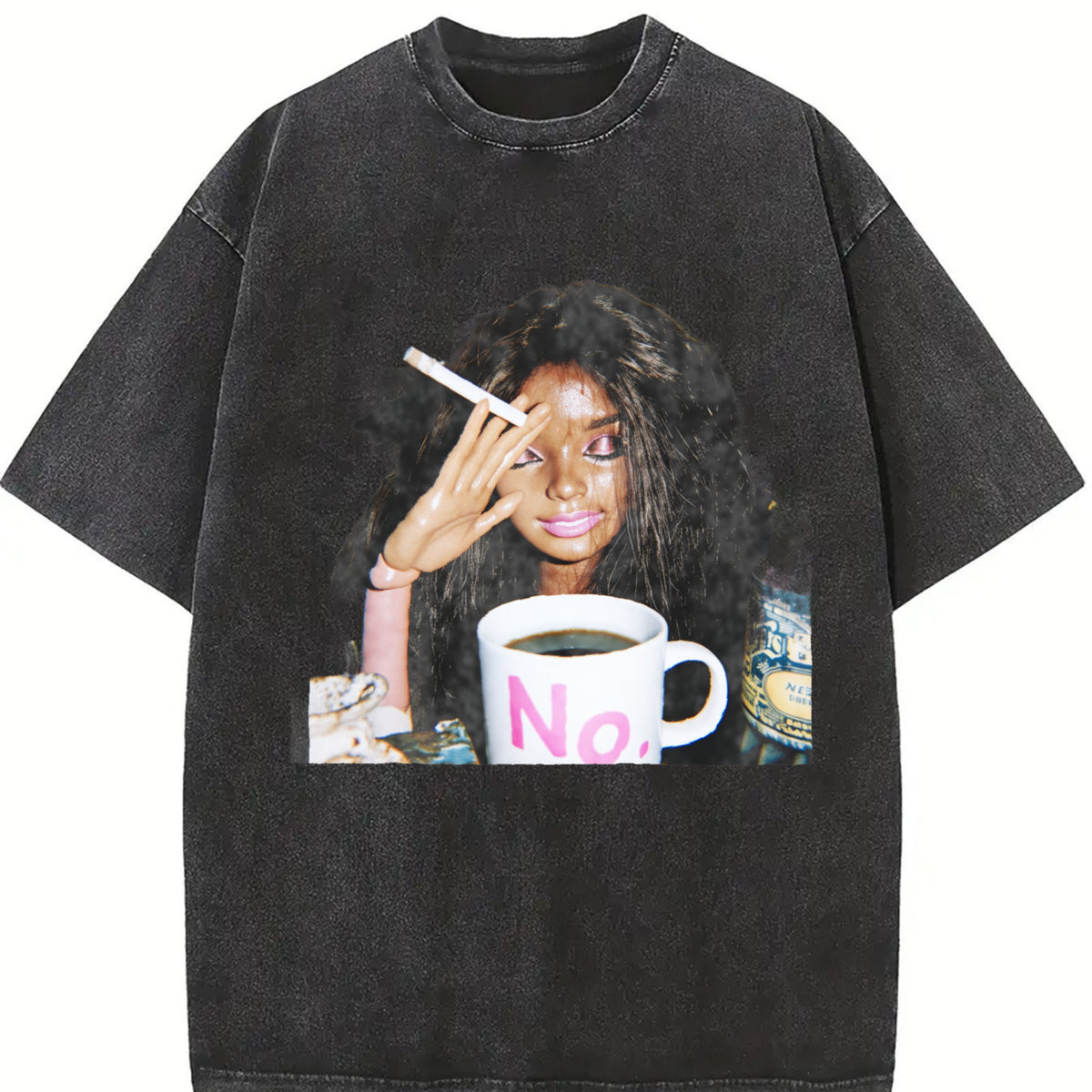 No Mug Woman Meme Vintage Washed T-Shirt in Black