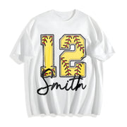 Custom Softball Personalized Softball Number Cotton T-Shirt in White