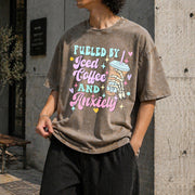 Fueled by Iced Coffee and Anxiety Coffee Lover Vintage Washed T-Shirt in Brown