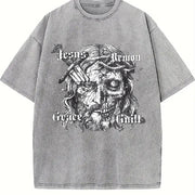 Jesus Demon Skull Tank Vintage Washed T-Shirt in Gray