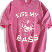 Retro Kiss My Bass Fishing Vintage Washed T-Shirt in Red