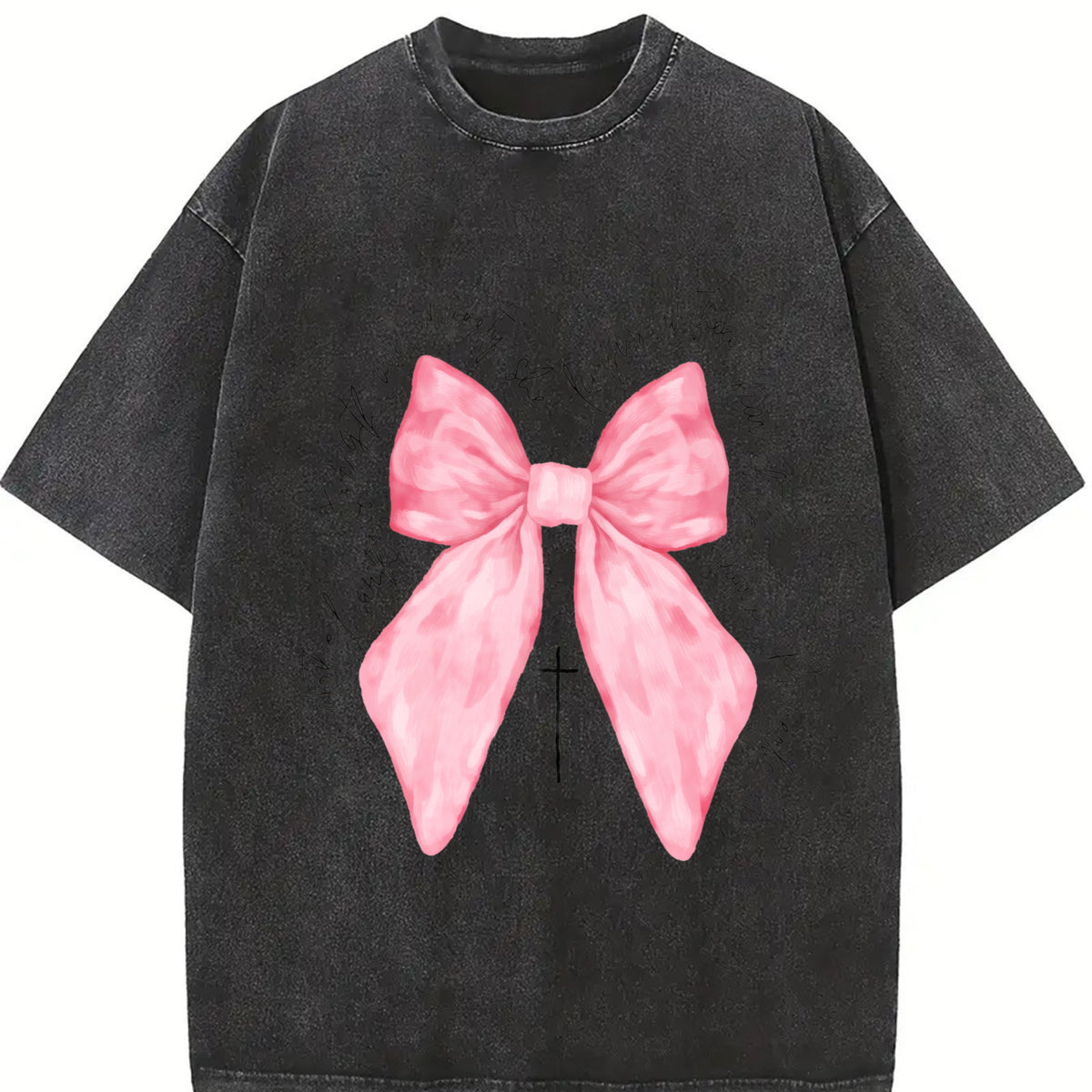 Coquette Christian Pink Bow Faith Vintage Washed T-Shirt in Black