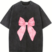 Coquette Christian Pink Bow Faith Vintage Washed T-Shirt in Black