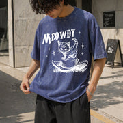 Cute Meowdy Cowboy Vintage Washed T-Shirt in Blue