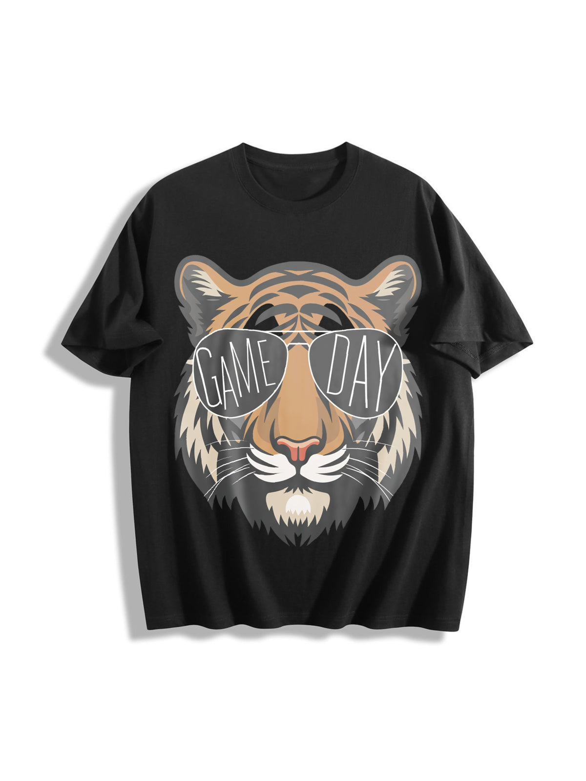 Tigers with Game Day Glasses Game Day Mascot Cotton T-Shirt in Black