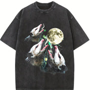 Opossum Howling to Moon 90s Vintage Washed T-Shirt in Black
