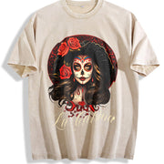 La Catrina Dress Stylish Day of the Dead Costume La vintage washed oversized T-shirt in Beige