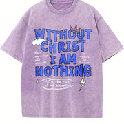 Premium Boxy Christian Faith Letter White for All Seasons Vintage Washed T-Shirt in Purple