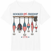 Hooked on Freedom Fishing Cotton T-Shirt in White