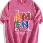 AMEN Classic Letter Header for Distressed God Bless Vintage Washed T-Shirt in Red