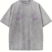 Custom Seashell Bra Vintage Washed T-Shirt in Gray