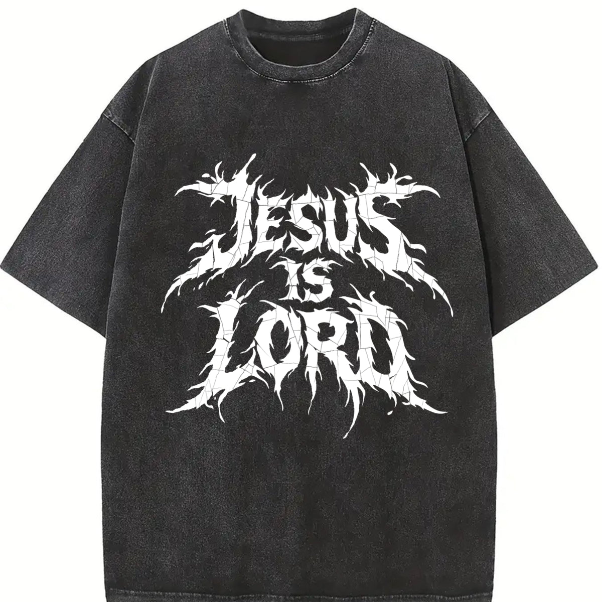 Jesus Is Lord Bold Metal Christian Faith Vintage Washed T-Shirt in Black