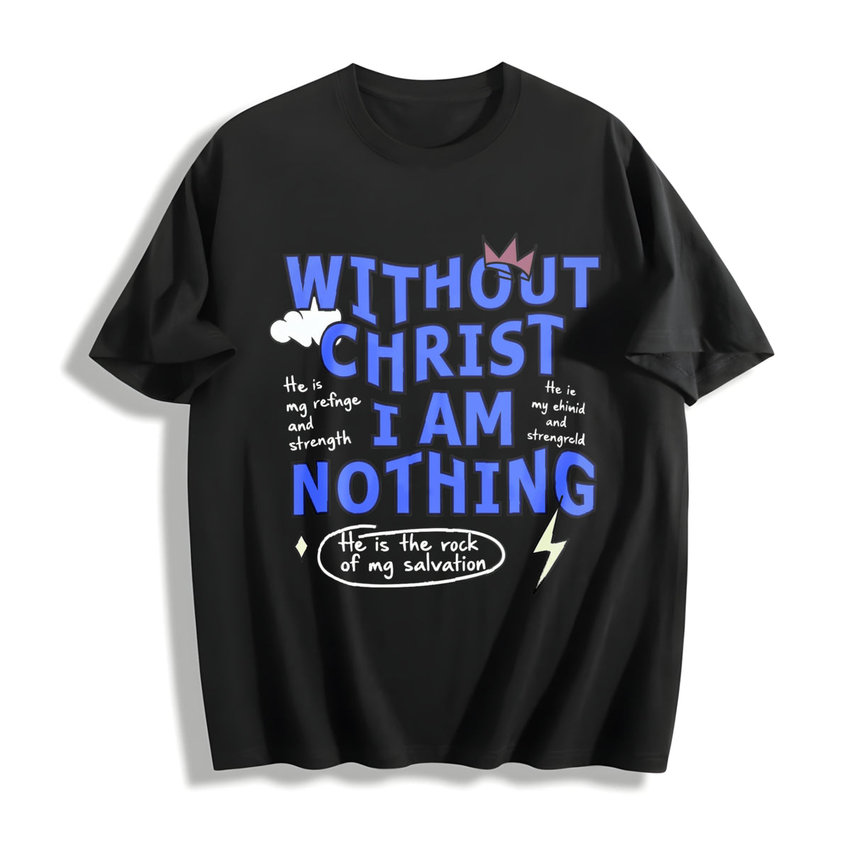 Premium Boxy Christian Faith Letter White for All Seasons Cotton T-Shirt in Black