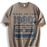 Made in the 1980s Retro Cassette Tape Music Cute Ladies Vintage Washed T-Shirt in Brown