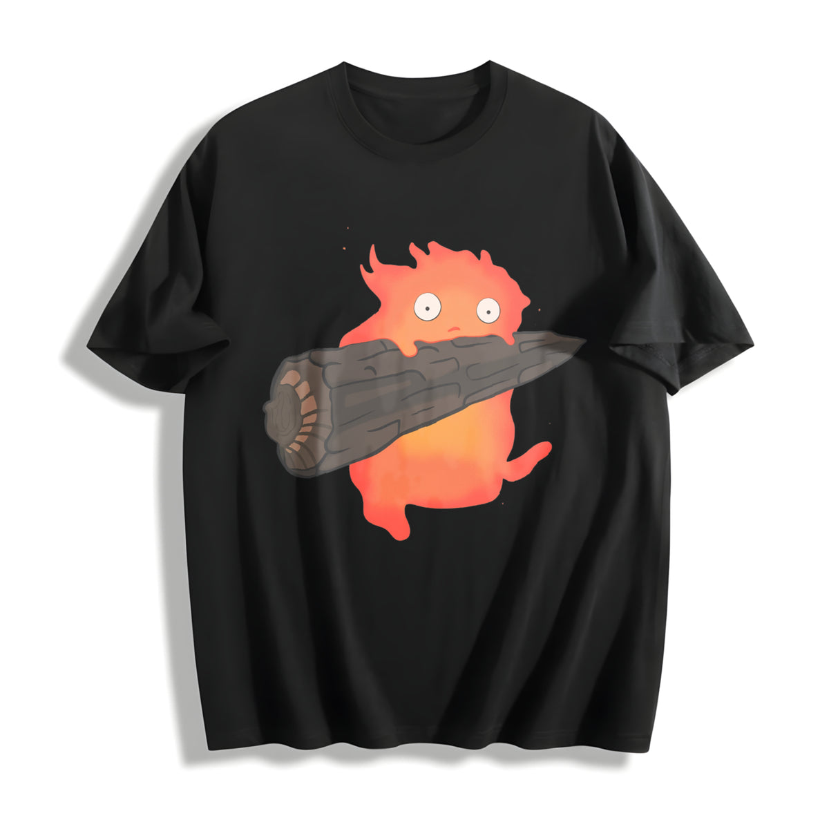 Calcifer's Howl's Moving Castle Cotton T-Shirt in Black