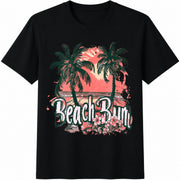 Beach Bum Tropical Sunset Cotton T-Shirt in Black