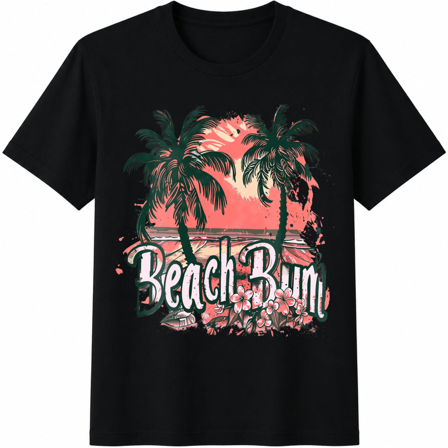 Beach Bum Tropical Sunset Cotton T-Shirt in Black