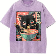 Ramen Cat Vintage Washed T-Shirt in Purple