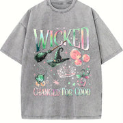Wicked Change For Good Defy Gravity Broomstick Magic Wand vintage washed oversized T-shirt in Gray
